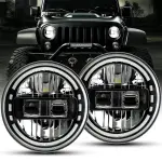 7-Inch 90W LED Headlight with Amber Halo Ring