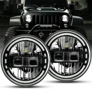 7-Inch 90W LED Headlight with Amber Halo Ring