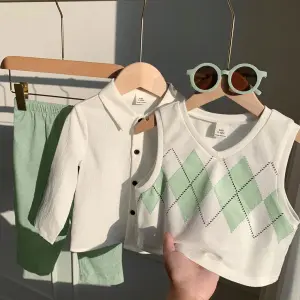 3-Piece Baby Boy Argyle Vest Outfit Set